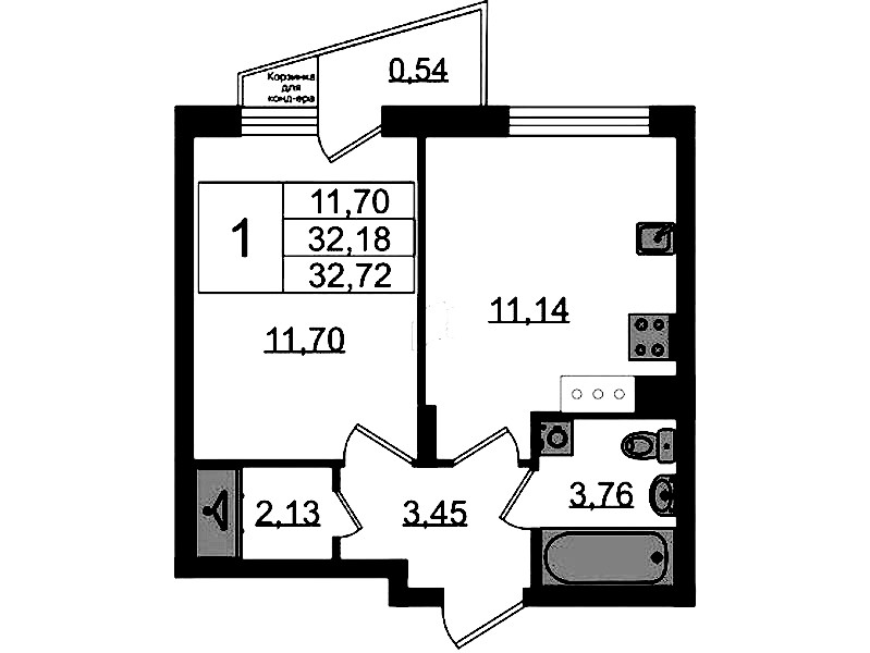 1-комнатная квартира 32.72 м², 10/11 эт., ЖК «VEREN NORT Сертолово»